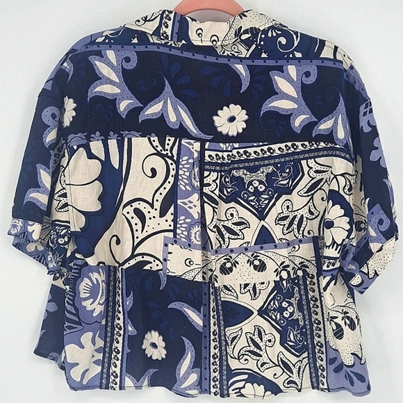 Christian Siriano Linen Blend Cropped Button Down Large - Picture 10 of 10